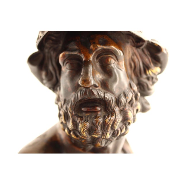 Metal Antique Heavy Bronze Bust Sculpture of Greek Warrior Ajax, Signed, 1908 For Sale - Image 7 of 9