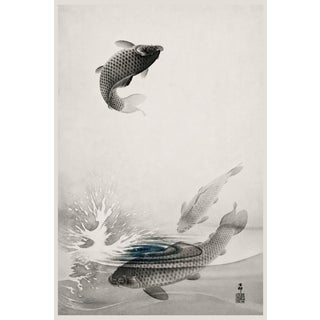 Three Carps by Ohara Koson, Vintage Japanese Woodblock Print Reproduction, 16" X 24" For Sale