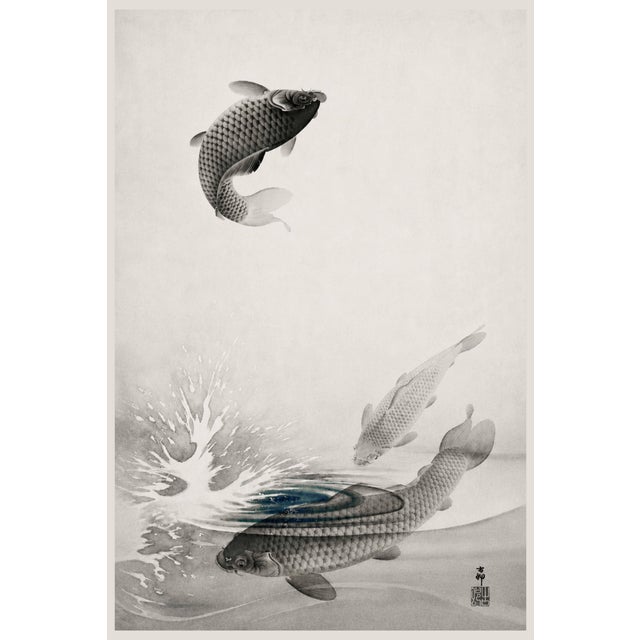 Three Carps by Ohara Koson, Vintage Japanese Woodblock Print Reproduction, 16" X 24" For Sale