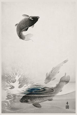 Three Carps by Ohara Koson, Vintage Japanese Woodblock Print Reproduction, 16" X 24"