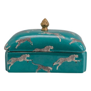 Scalamandre Maison by Port 68 Leaping Cheetah Teal Box For Sale