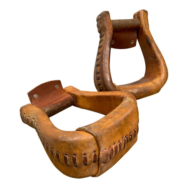 Mid 20th Century Vintage Pair of Leather Stirrups by ML Leddy’s in the Fort Worth Stockyards For Sale
