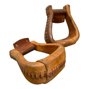Mid 20th Century Vintage Pair of Leather Stirrups by ML Leddy’s in the Fort Worth Stockyards
