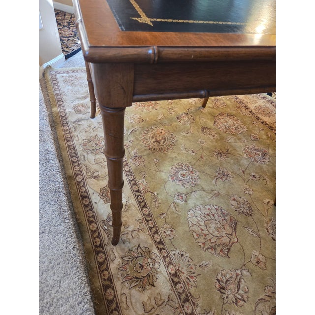 Ornamental & Decorative Materials Vintage Drexel Faux Bamboo Chippendale Style Leather Top Game Table For Sale - Image 7 of 14