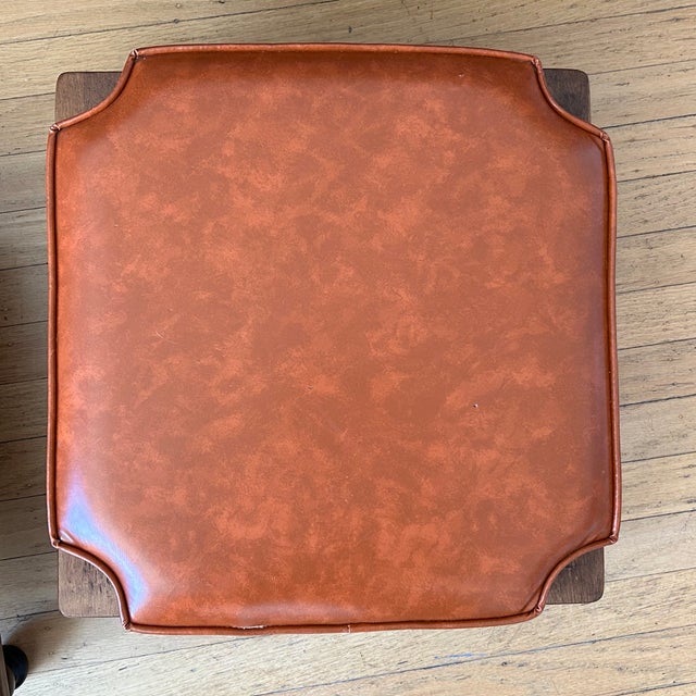 Orange Vintage Ethan Allen Stacking Orange Square Footstools - Wood & Vinyl For Sale - Image 8 of 17
