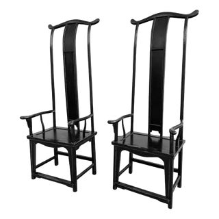 Early 20th Century Tall Ming Style Chairs With Black Paint, a Pair For Sale