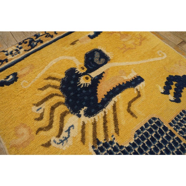 Yellow 1750s Yellow Dragon Antique Chinese Ningxia Pillar Rug 2' 9'' X 9' Handknotted Wool Carpet For Sale - Image 8 of 15