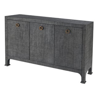 Chatham 60 in. W Rectangular Raffia 3 Door Sideboard, Charcoal Raffia For Sale