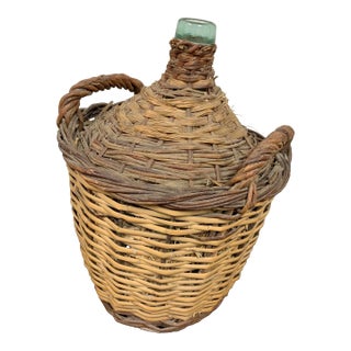 Antique Large Two-Tone European Rattan / Wicker Demijohn for British Colonial, Rustic European, and Nautical Decor For Sale