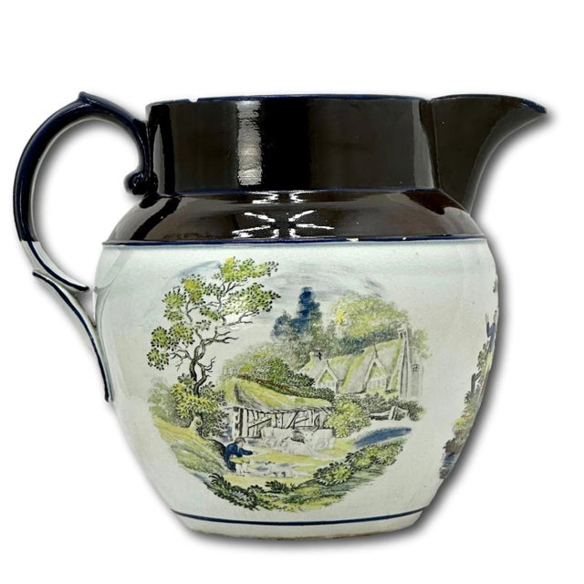 Early 19th Century Large Antique English Transfer Decorated Pearlware "Farmers Arms" Motto Pitcher - Batter Jug Very Early 19th Century For Sale - Image 5 of 12