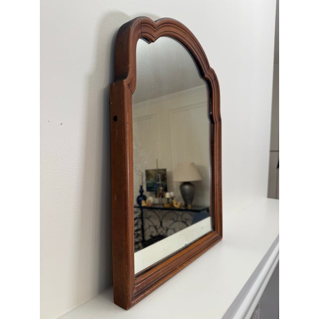 Antique Scalloped Wood French Country Traditional Small Wall Mirror For Sale - Image 4 of 13
