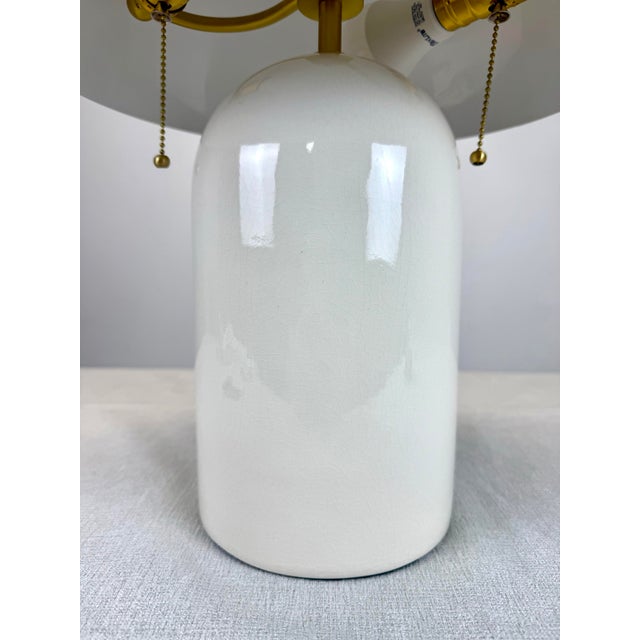 Mid-Century Modern Modernist Mushroom “Gaia” Brass and Ceramic 2-Light Table Lamp by Mitzi/Hudson Valley Lighting For Sale - Image 3 of 10