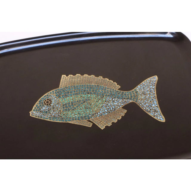 Black Vintage Couroc Black Resin Inlaid "Fish" Tray For Sale - Image 8 of 12