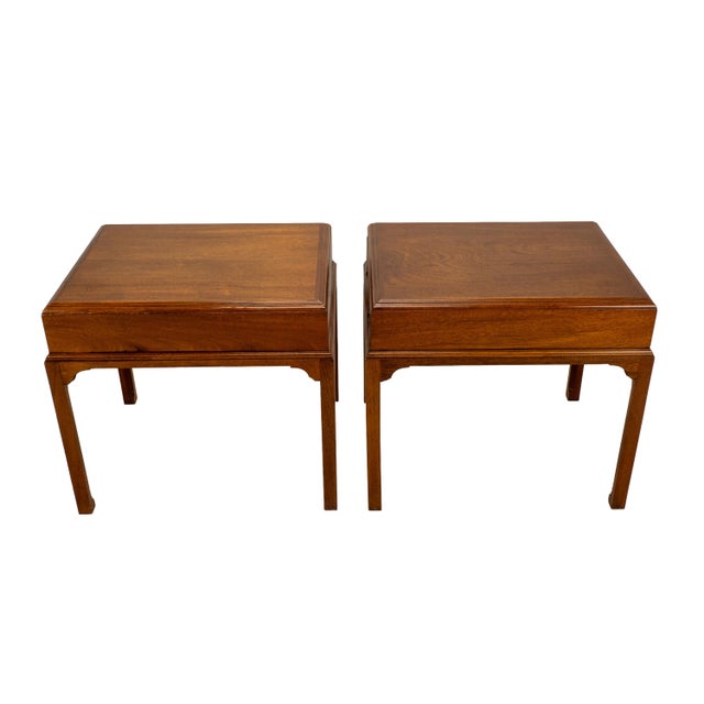 Wood Vintage Burl Walnut Nightstands by Fine Arts Furniture With Brass Handles - A Pair For Sale - Image 7 of 18