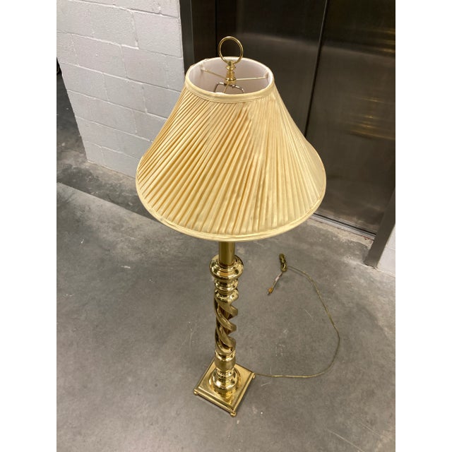 Heavy Brass Triple-Helix Floor Lamp Manner of Chapman For Sale - Image 9 of 12