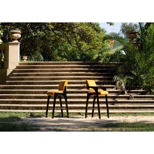 Black Arches II Bar Stool in Mustard Velvet and Black Lacquered from Insidherland For Sale - Image 8 of 9