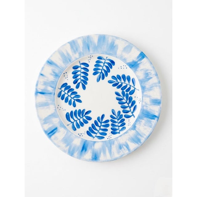 Hand-Painted French Porcelain Dinner Plates - Blue Botanical Motif - Set of 6 For Sale - Image 4 of 7