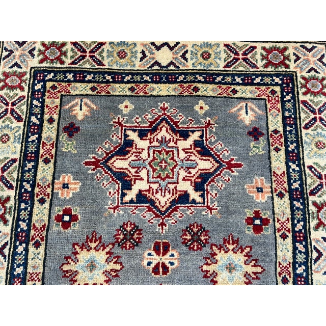 Gray Charcoal Gray, Cream and Red Kazak Wool Runner Rug, 2'8" X 9'6" For Sale - Image 8 of 17
