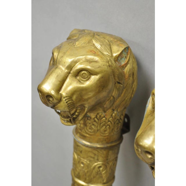 Vintage Italian Regency Neoclassical Large Brass Lion Sconce Door Handles Pair For Sale - Image 4 of 17