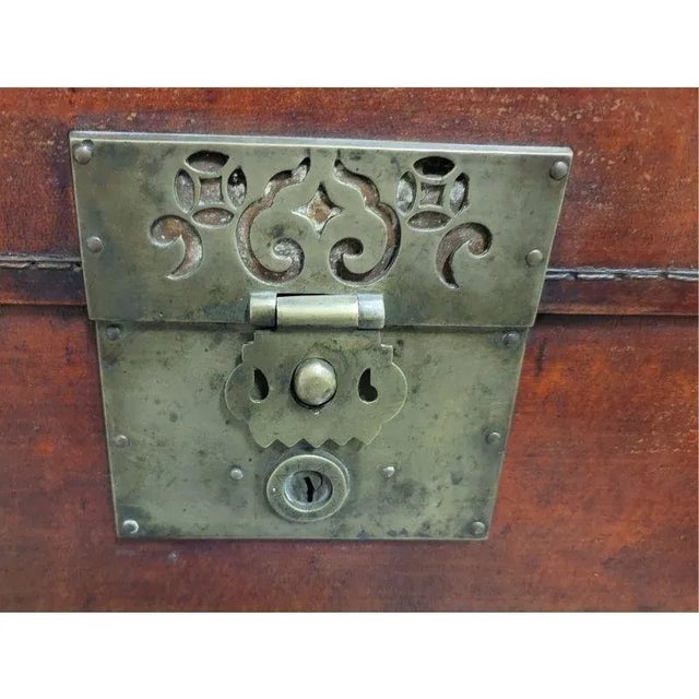 Antique Red Chinese Leather Trunk For Sale - Image 11 of 12