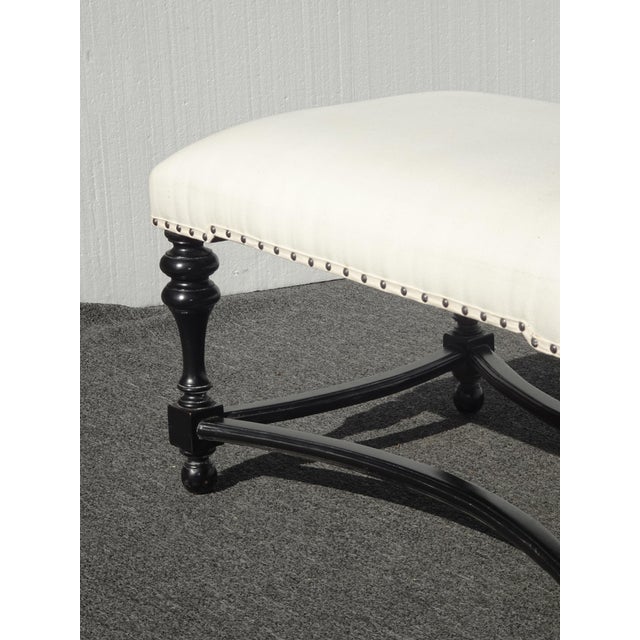 Wood Modern White Bed Side Bench With Curved Black Base & Designer Fabric For Sale - Image 7 of 11