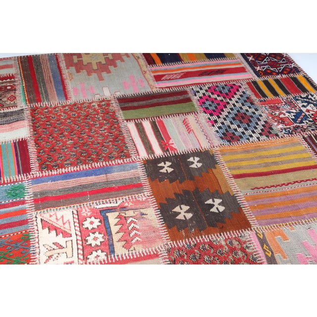 Authentic Patchwork From Antique Tribal Kilims & Rug – Anatolian Craftsmanship -5' 11'' X 7' 11'' For Sale - Image 10 of 12