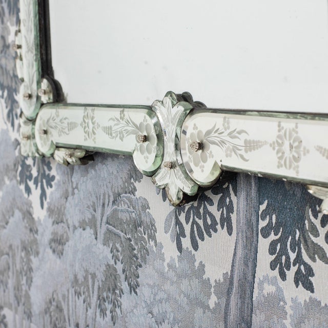 Large 19th C. Venetian Reverse Etched Mirror With Original Beveled Mirror Plate For Sale - Image 16 of 18