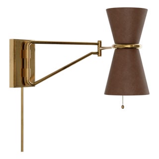 Gable Swing Arm Sconce, Antique Natural Brass with Russet Shade For Sale