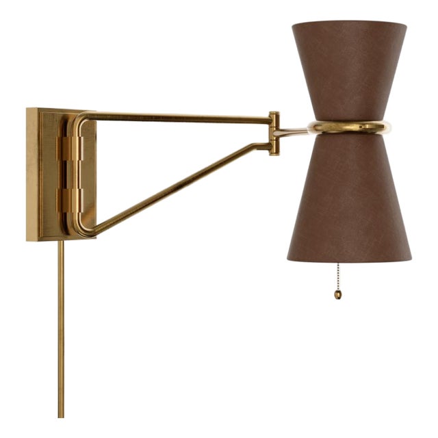 Gable Swing Arm Sconce, Antique Natural Brass with Russet Shade For Sale