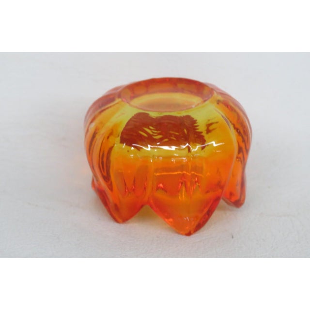 Mid-Century Modern Flower Shaped Glowing Orange Glass Tealight Holder Small Petal Ring Dish 4946b For Sale - Image 3 of 13