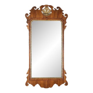 George II Period Walnut and Parcel Gilt Mirror With Carved and Gilt Shell Crest For Sale