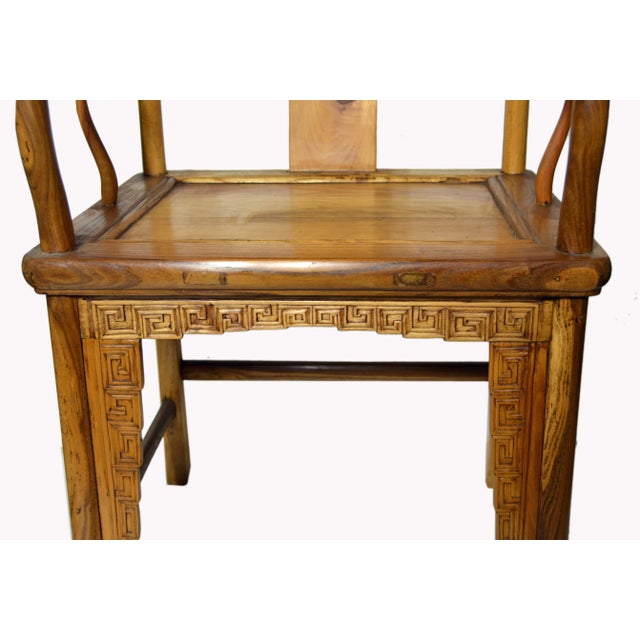 Chinese Chinese Yumu Wood Chair With Hand-Carved Medallion and Greek Key For Sale - Image 3 of 7