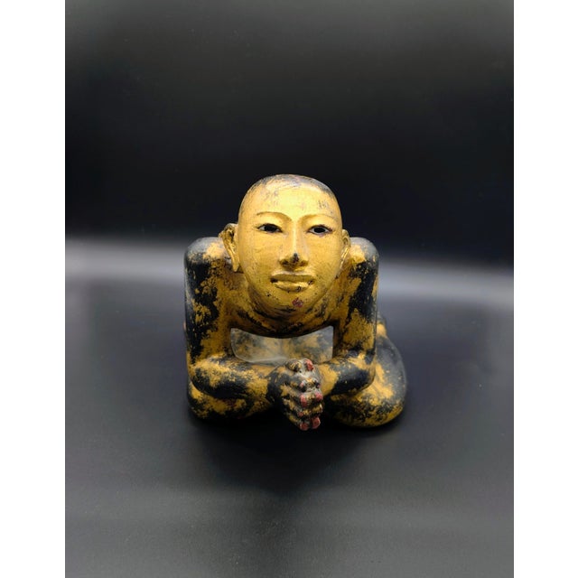 Asian Antique 19th Century Burmese Gilt-Wood Statue: Buddhist Monk in Prayer For Sale - Image 3 of 12
