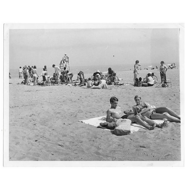 1960s black and white photo by famous Cleveland photojournalist Fred Bottomer (1904-1985) of Mentor Headlands Beach on...
