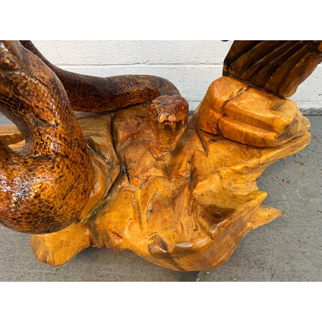 Hand-Carved Eagle & Serpent Wood Sculpture For Sale - Image 13 of 17