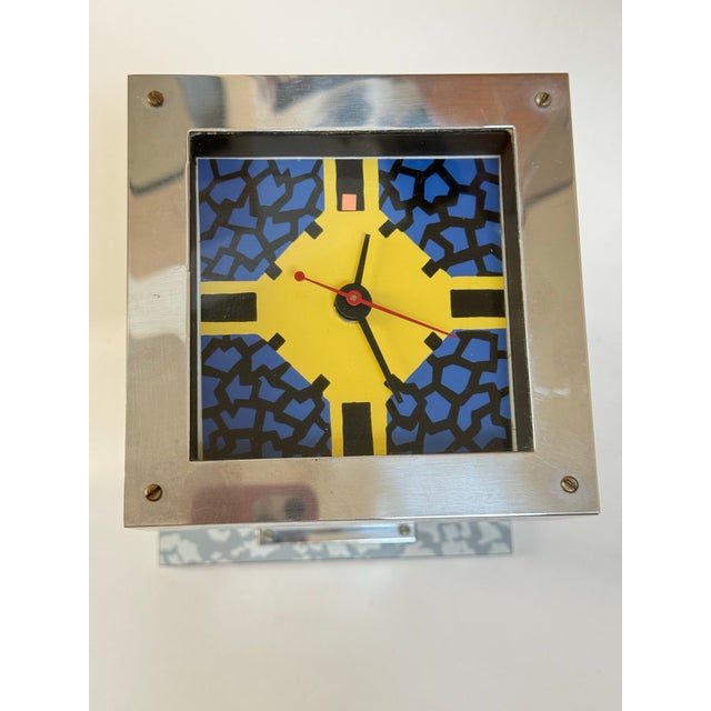 Stunning Plaisant Mainten table clock designed by Nathalie du Pasquier in 1983. It is a rare, iconic piece from the...