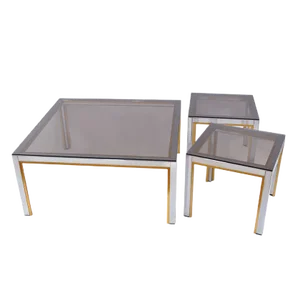 Vintage Italian Chrome & Glass Coffee Tables by Renato Zevi, 1970, Set of 3