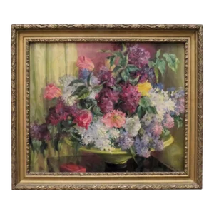 Still Life Oil Painting Flowers Floral Mid Century Modern 1950 by Carola Rust