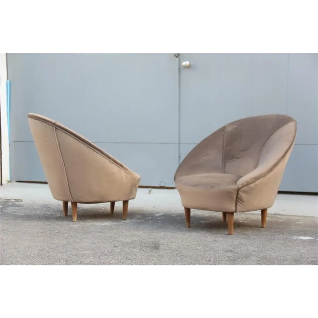 Textile Set of Velvet Lounge Chairs by Federico Munari, 1950s For Sale - Image 7 of 11