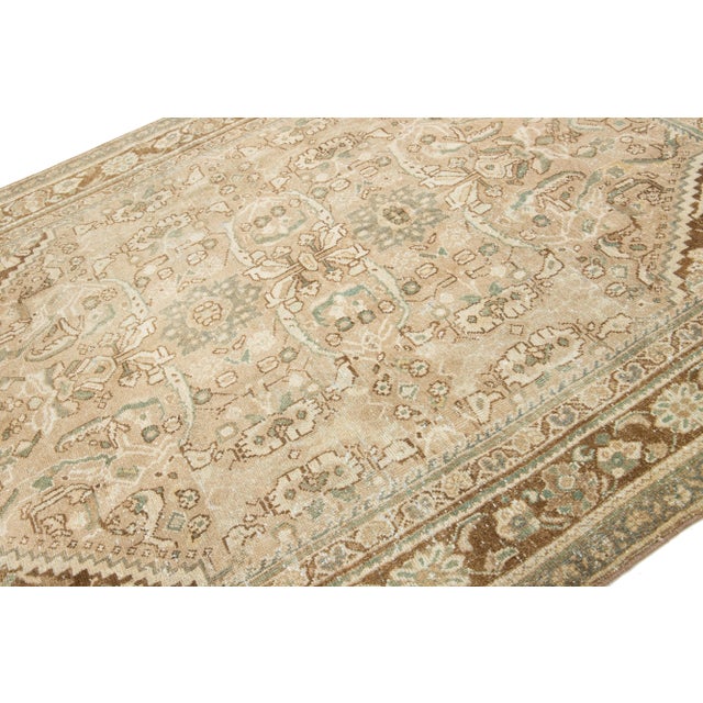 1930s 1930s Beige Mahal Persian Wool Rug Handmade With Floral Pattern For Sale - Image 5 of 9