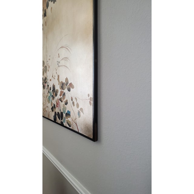 Japanese Vintage Neiman Marcus Hand-Painted Gold Leaf Japanese Rinpa Style Two-Panel Wall Art Screen For Sale - Image 3 of 3