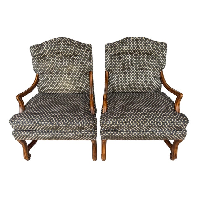 Pristine Pair of Vintage Baker French Provincial Bergere Chairs For Sale