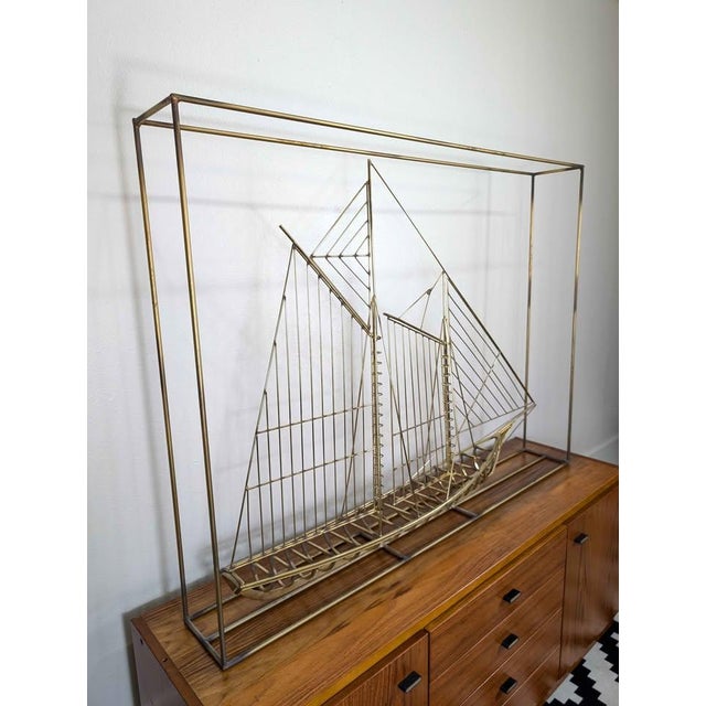 Metal 1960s MCM Large Brass Clipper Ship / Sailboat Sculpture by Curtis Jere For Sale - Image 7 of 7
