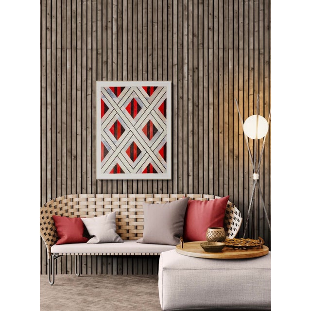 Mixed Media Geometric Composition With Red For Sale - Image 4 of 4