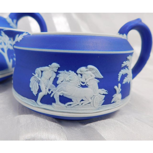 1960s Portland Blue Wedgwood Jasperware Teapot Sugar Bowl and Creamer For Sale In San Francisco - Image 6 of 13