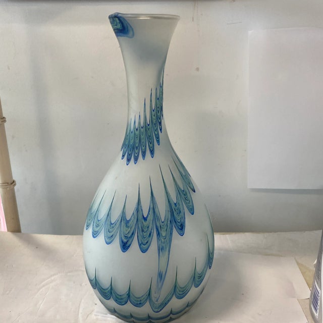 1970s 1970s Frosted Vase With Blue Green Swirls For Sale - Image 5 of 8