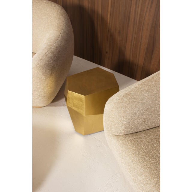 Contemporary Three Rocks High Side Table in Gold Leaf from Insidherland For Sale - Image 3 of 6
