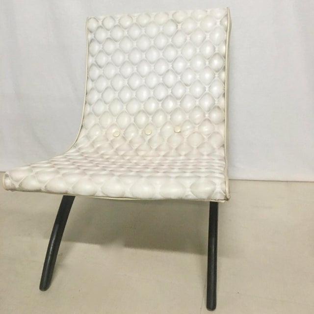 White Vintage White Patterned Vinyl Scoop Chair For Sale - Image 8 of 9