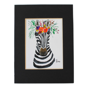 Vintage Hand Painted Zebra Watercolor Over Sketch