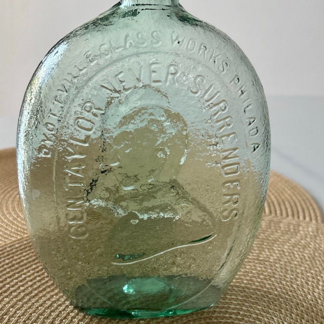 American Dyottville Glass Works Philadelphia General Taylor Ben Franklin Flask Bottle 19c For Sale - Image 3 of 13